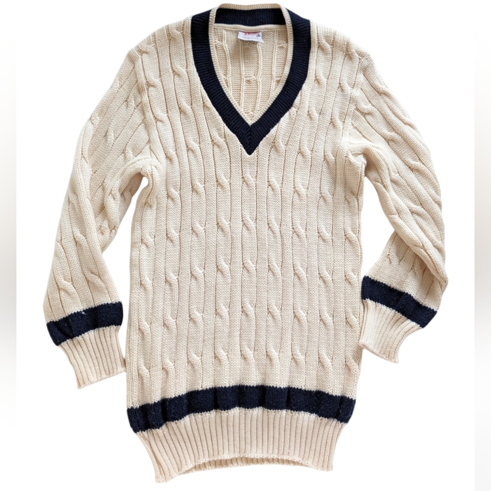 Silver Fleece Pure Australian Wool Contrast Longline Cable Knit sweater, size XL
